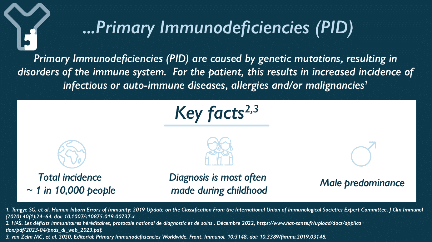 Primary Immunodeficiencies (PID) Primary Immunodeficiencies (PID) are caused by genetic mutations, resulting in disorders of the immune system. For the patient, this results in increased incidence of infectious or auto-immune diseases, allergies and/or malignancies